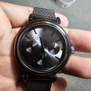 Sean John Mens Large Quartz Fashion Watch Black Mesh Strap Working SJB003GU show